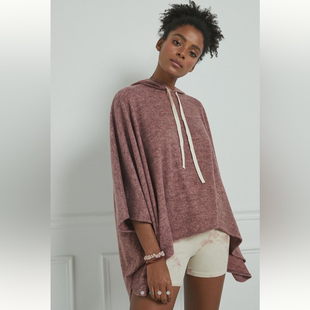 NWT Anthropologie Amadi Carla Hooded Sweater Poncho in Heathered Mauve Pink